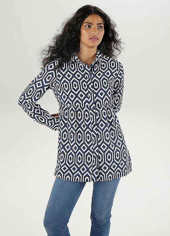 Aniston Graphic Print Longline Tunic - Navy Print - Size 10 on Productcaster.