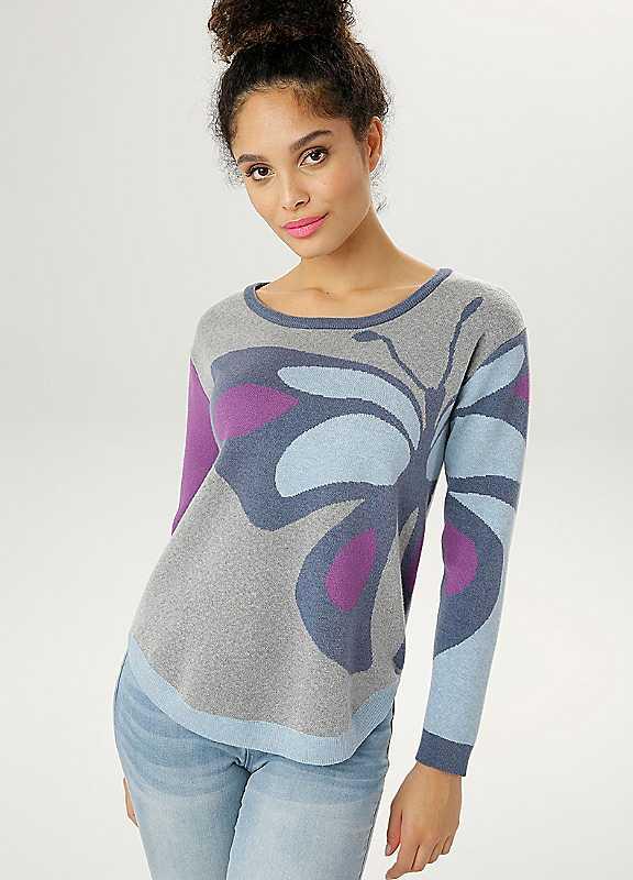 Aniston Knit Butterfly Print Jumper - Grey Multi - Size 14 on Productcaster.