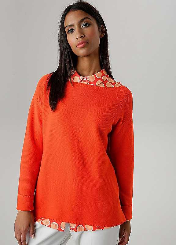 Plus Size Aniston Knitted Longline Boat Neck Sweatshirt - Orange - Size 22 on Productcaster.