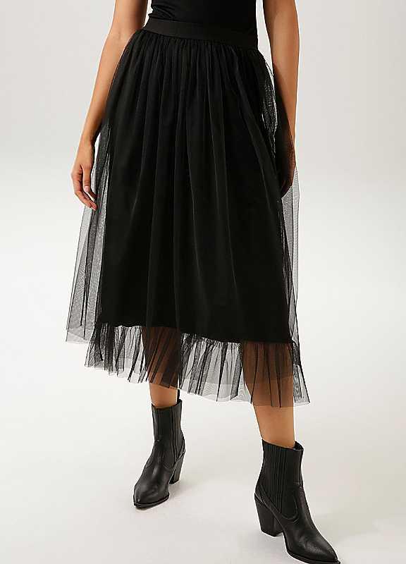 Plus Size Aniston Mesh Elasticated Waist Midi Skirt - Black - Size 16 on Productcaster.