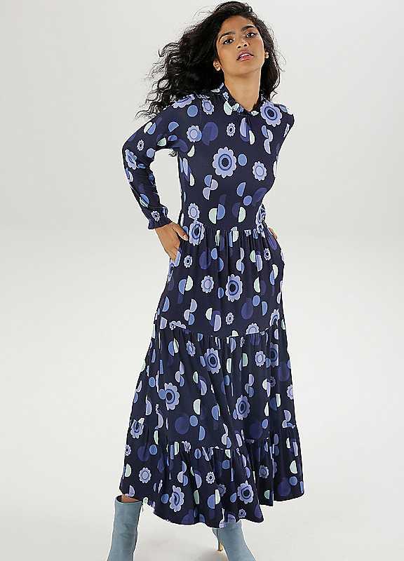 Aniston Ruffle Detail Maxi Dress - Navy Floral - Size 10 on Productcaster.