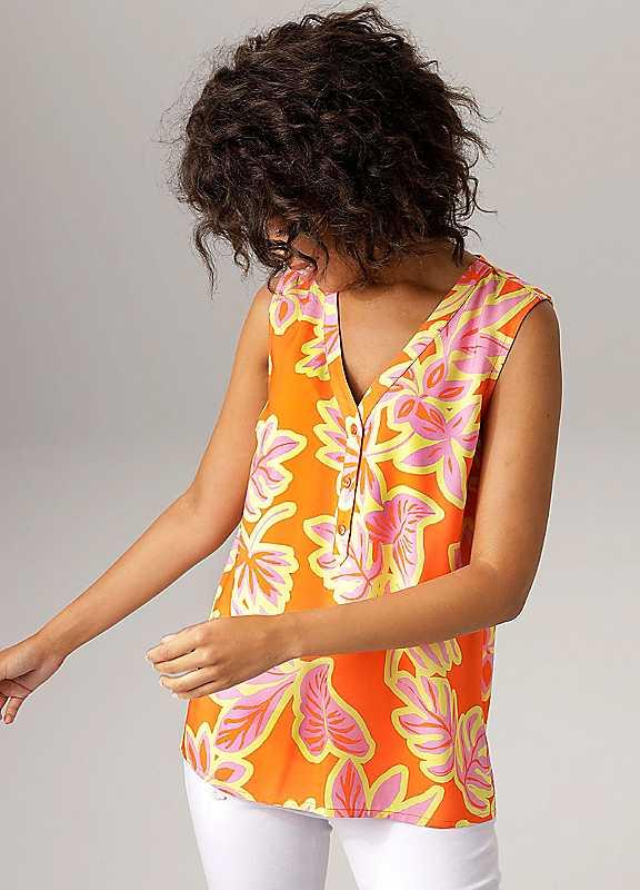 Plus Size Aniston Sleeveless Leaf Print Blouse - Orange Print - Size 10 on Productcaster.