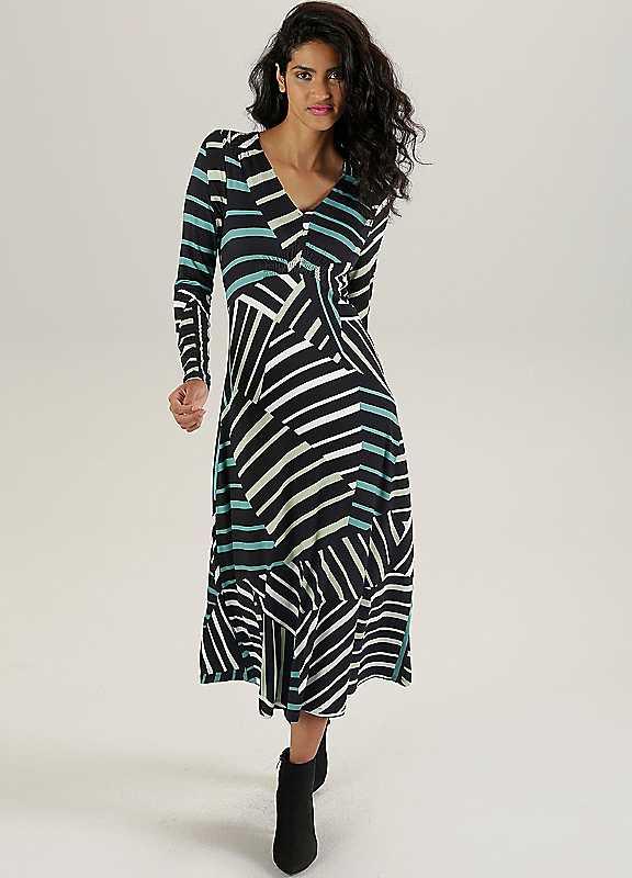 Aniston Stripe Print Midi Dress - Black Stripe - Size 14 on Productcaster.