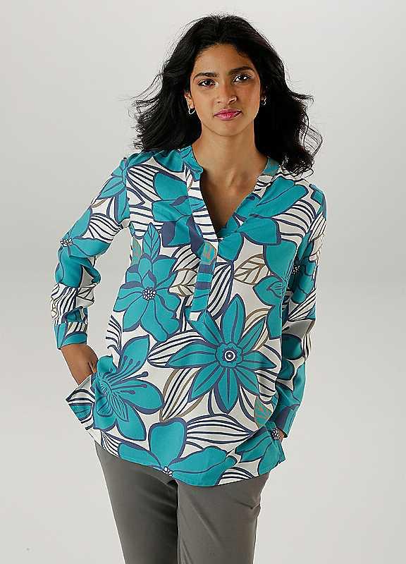 Aniston V-Neck Floral Blouse - Petrol Floral - Size 12 on Productcaster.