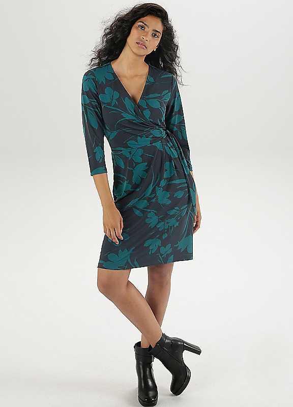 Aniston V-Neck Wrap Dress - Dark Blue Print - Size 8 on Productcaster.