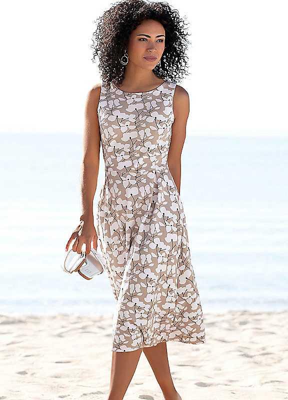 beachtime Floral Print Summer Dress - Beige Print - Size 12 on Productcaster.