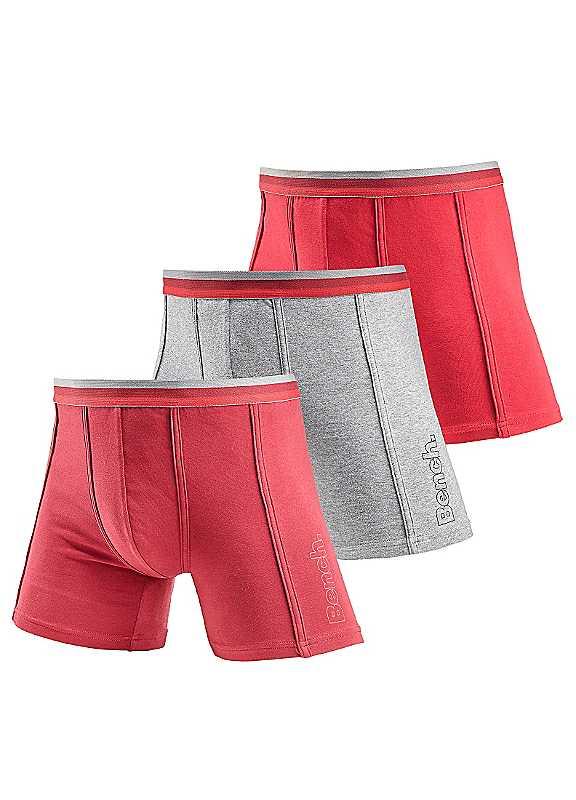 Bench Pack of 3 Long Boxers - Burgundy/Grey Marl/Red - Size XL on Productcaster.