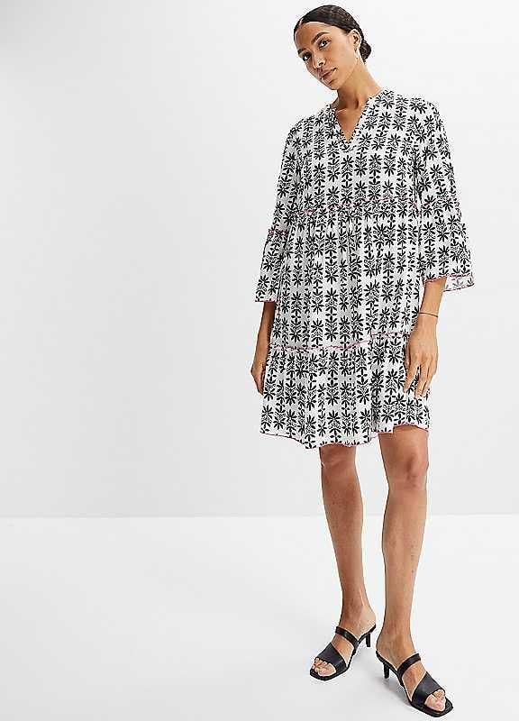 Plus Size bonprix A-Line Printed Tunic Dress - Ivory Print - Size 14 on Productcaster.