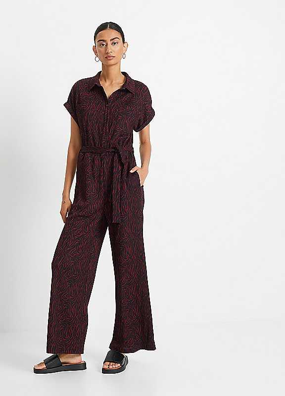 Plus Size bonprix Animal Print Crepe Jumpsuit - Berry Print - Size 18/20 on Productcaster.