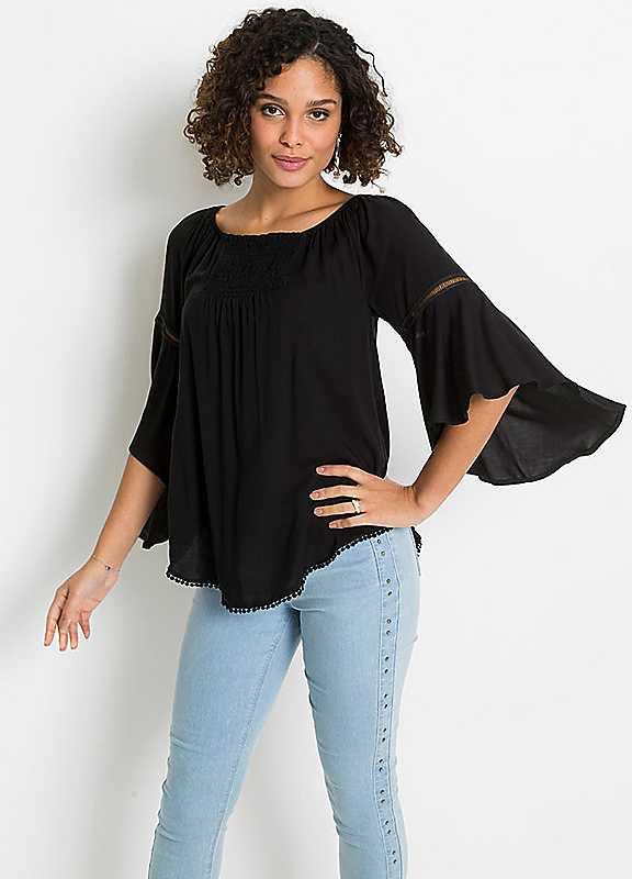 Plus Size bonprix Appliqu Waterfall Tunic - Black - Size 16 on Productcaster.