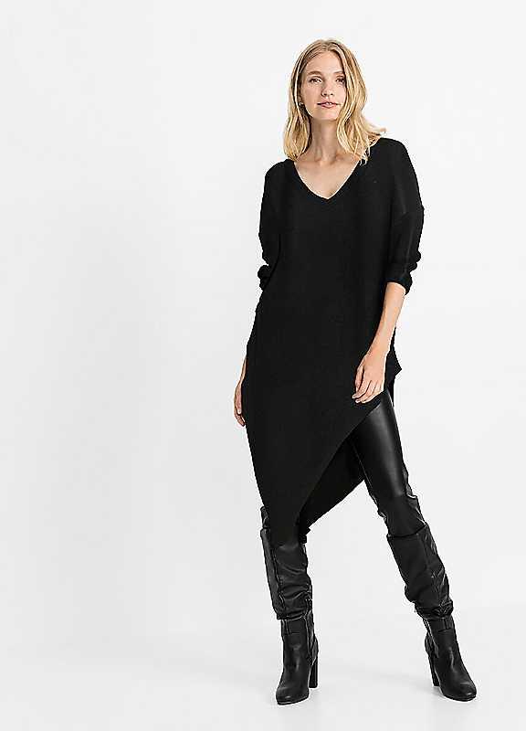 bonprix Asymmetric V-Neck Jumper - Black - Size 10/12 on Productcaster.