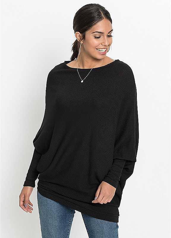 Plus Size bonprix Baggy Ribbed Jumper - Black - Size 18/20 on Productcaster.