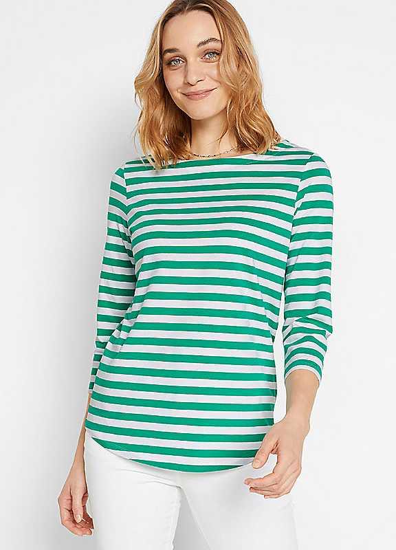 bonprix Breton Stripe Top - Green Stripe - Size 14/16 on Productcaster.