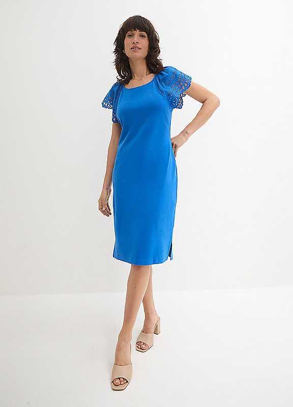 Plus Size bonprix Broderie Trim Dress - Blue - Size 18/20 on Productcaster.