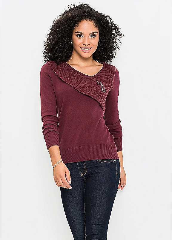 bonprix Buckle Collar Jumper - Maroon - Size 6/8 on Productcaster.