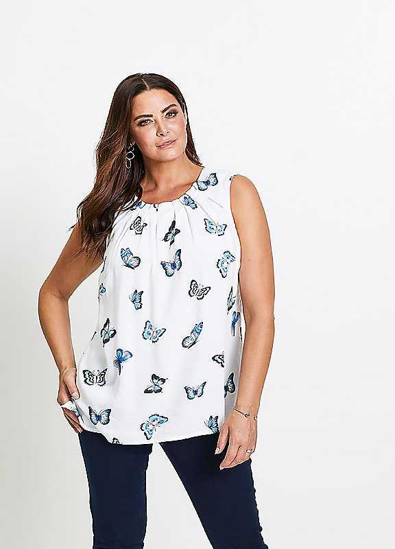 Plus Size bonprix Butterfly Print Blouse - White - Size 20 on Productcaster.