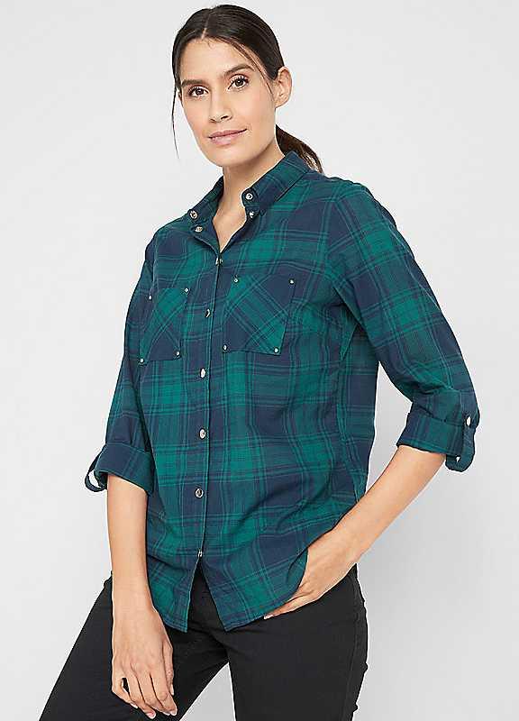 Plus Size bonprix Checked Blouse - Petrol / French Navy Check - Size 12 on Productcaster.