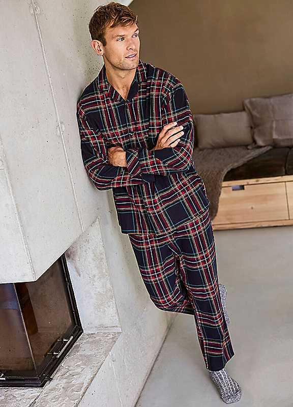 bonprix Checked Flannel Pyjamas - Navy - Size 46/48 on Productcaster.