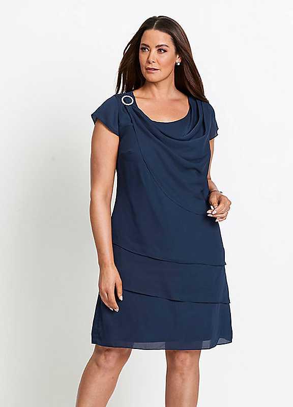 Plus Size bonprix Chiffon Dress - Dark Blue - Size 20 on Productcaster.