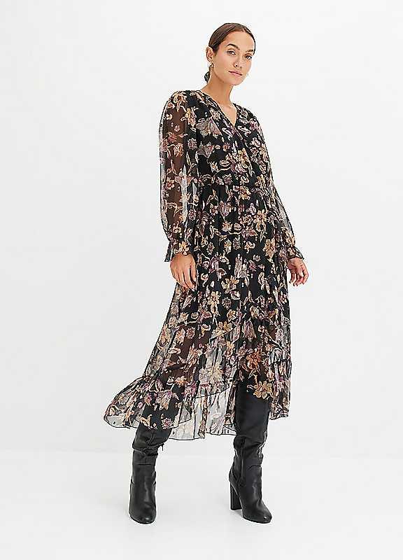 bonprix Chiffon Wrap Dress - Black - Size 12 on Productcaster.