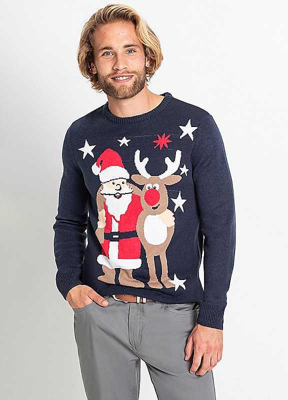 bonprix Christmas Jumper - Dark Blue - Size 58/60 on Productcaster.