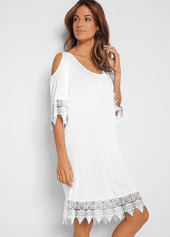 Plus Size bonprix Cold-Shoulder Kaftan - White - Size 18/20 on Productcaster.