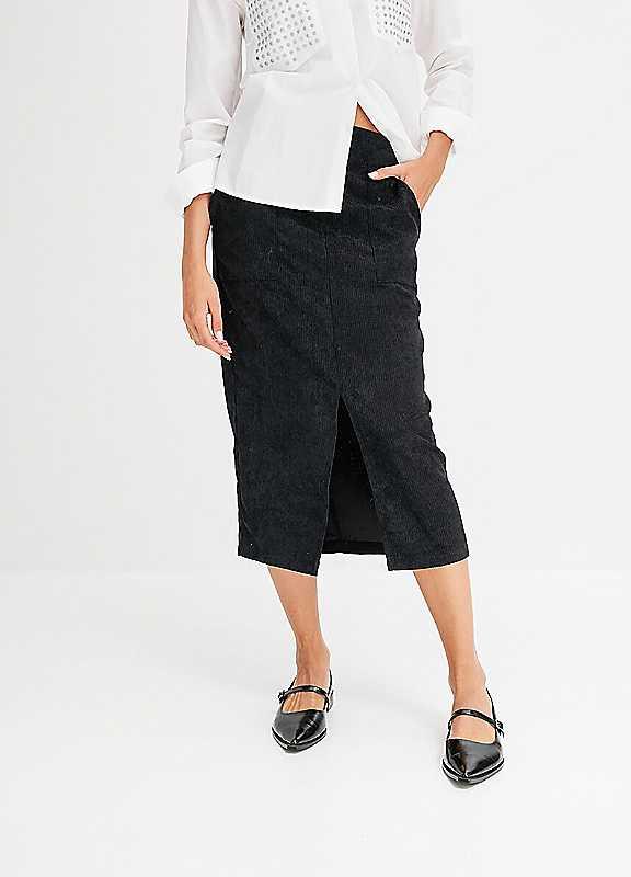 bonprix Cord Midi Skirt - Black - Size 8 on Productcaster.