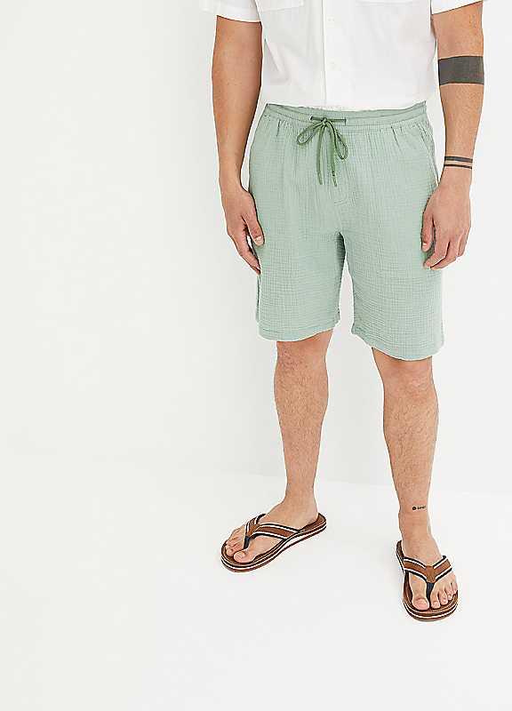 bonprix Cotton Muslin Shorts - Light Green - Size 40R on Productcaster.