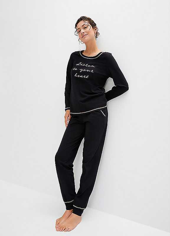 bonprix Cotton Pyjama Set - Black Print - Size 30/32 on Productcaster.