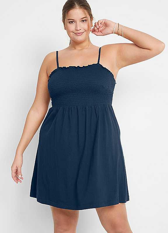 Plus Size bonprix Cotton Sun Dress - Dark Blue - Size 22/24 on Productcaster.