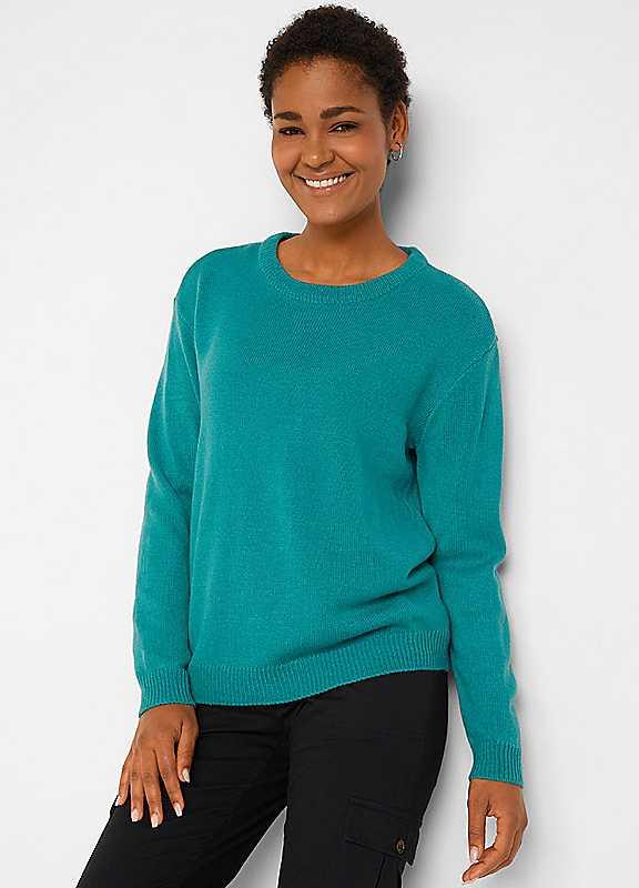 Plus Size bonprix Crew Neck Jumper - Turquoise - Size 14/16 on Productcaster.