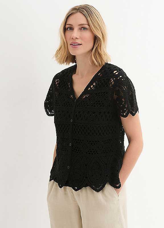 Plus Size bonprix Crochet Knit Cardigan - Black - Size 14/16 on Productcaster.