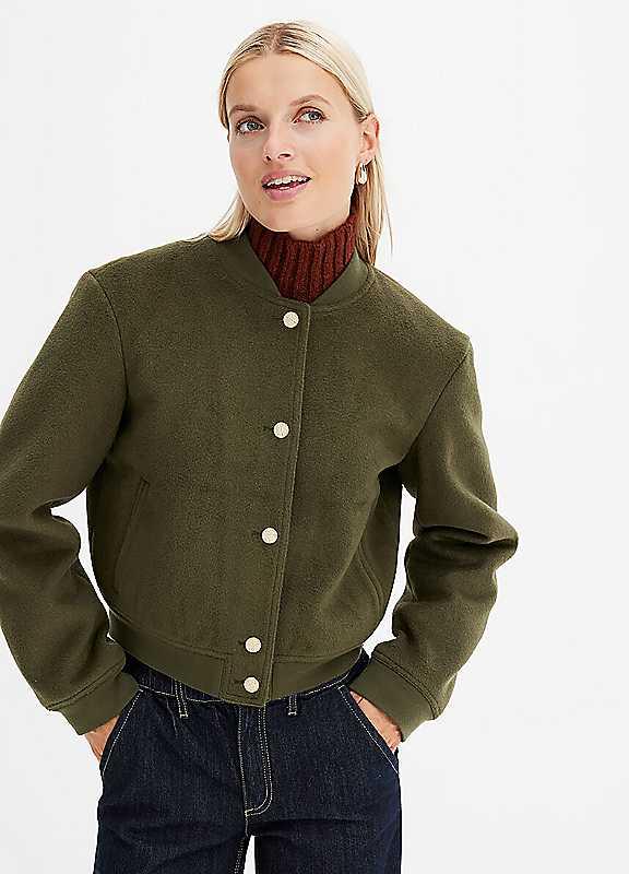 bonprix Cropped Bomber Jacket - Olive - Size 22/Short on Productcaster.