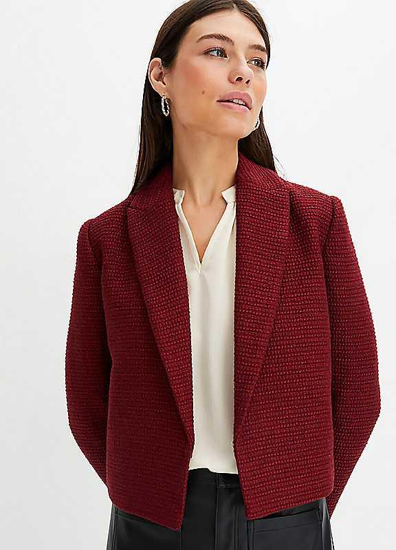 bonprix Cropped Boucle Blazer - RED - Size 16 on Productcaster.