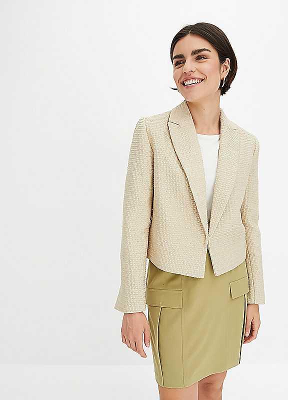 bonprix Cropped Boucle Blazer - Sand - Size 14 on Productcaster.