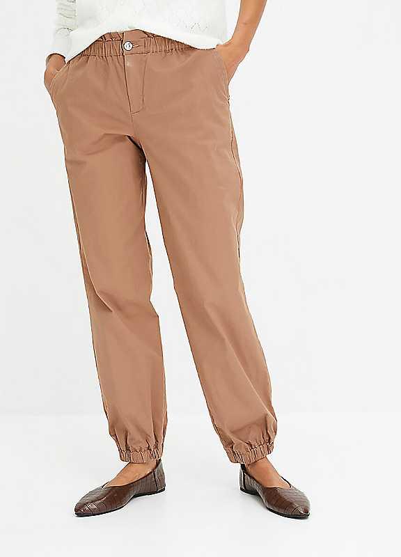 bonprix Cuffed Cotton Trousers - Camel - Size 12 on Productcaster.