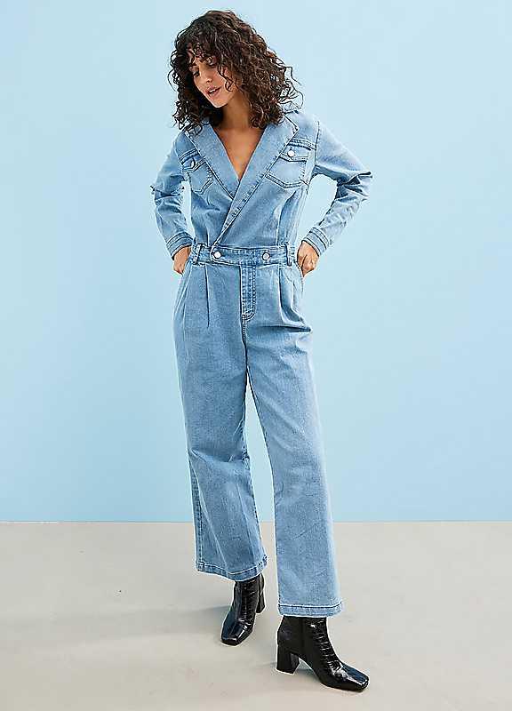 bonprix Denim Jumpsuit - Blue Denim - Size 12 on Productcaster.