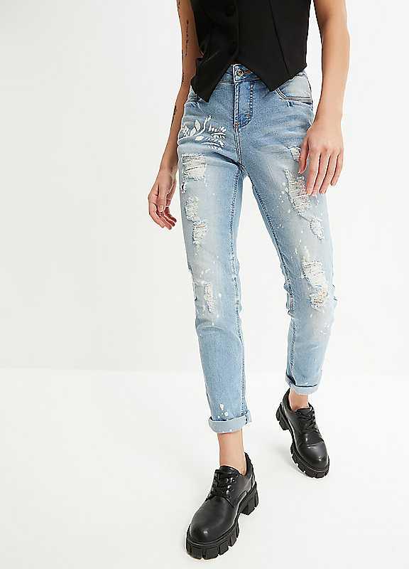 Plus Size bonprix Distressed Effect Straight Leg Jeans - Blue - Size 14 on Productcaster.