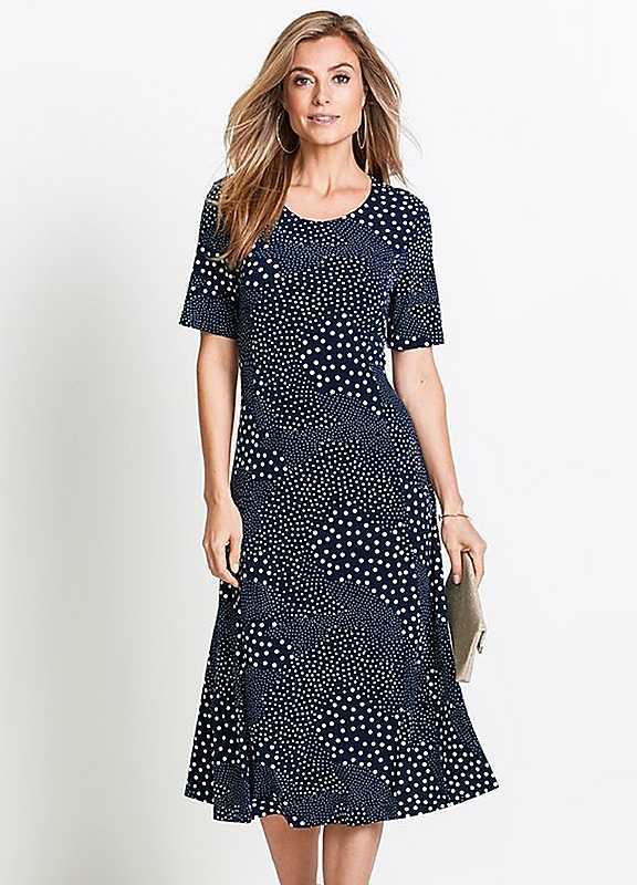 Plus Size bonprix Dotty Print Dress - Navy Print - Size 14/16 on Productcaster.