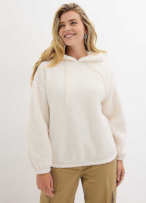 bonprix Drawstring Fleece Hoodie - Ivory - Size 22/24 on Productcaster.