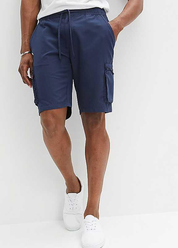 bonprix Elasticated Waist Microfibre Bermuda Shorts - Dark Blue - Size 48R on Productcaster.