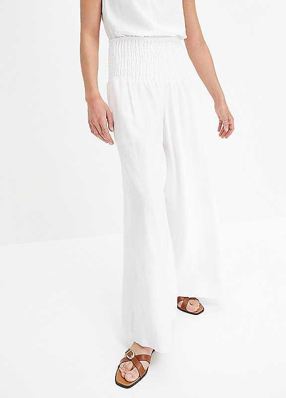 Plus Size bonprix Elasticated Wide Leg Palazzo Pants - White - Size 10 on Productcaster.