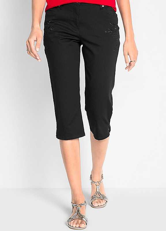 Plus Size bonprix Embroidered Detail Cropped Trousers - Black - Size 30 on Productcaster.