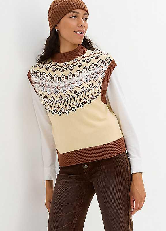 bonprix Fairisle Jumper - Sand Multi - Size 26/28 on Productcaster.