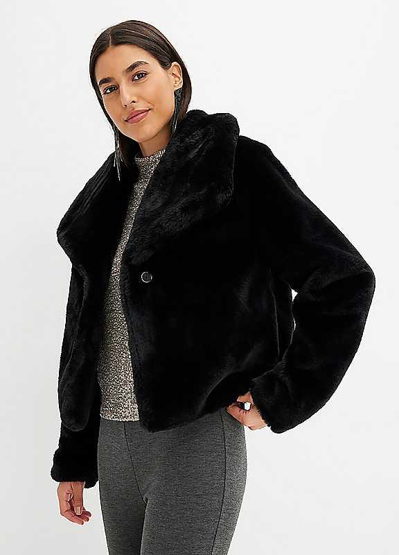 bonprix Faux Fur Short Jacket - Black - Size 14 on Productcaster.