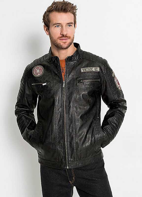 bonprix Faux Leather Biker Jacket - Slate - Size 48R on Productcaster.