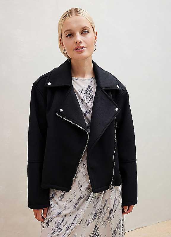 bonprix Faux Leather Biker Jacket - Black - Size 18 on Productcaster.