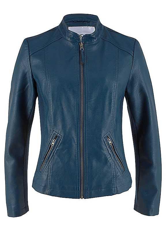 Plus Size bonprix Faux Leather Jacket - Dark Blue - Size 24 on Productcaster.