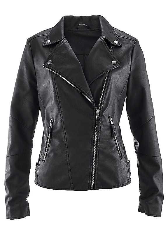 Plus Size bonprix Faux Leather Jacket - Black - Size 16 on Productcaster.