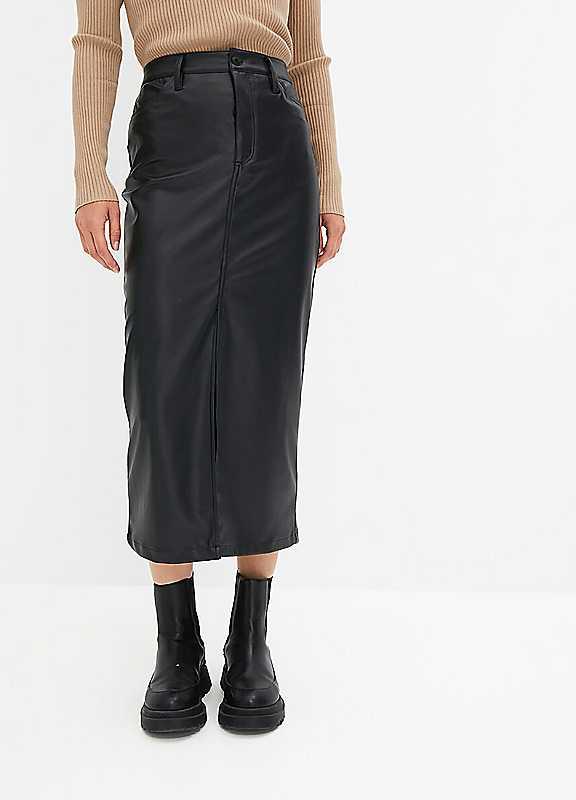 bonprix Faux Leather Midi Skirt - Black - Size 24 on Productcaster.